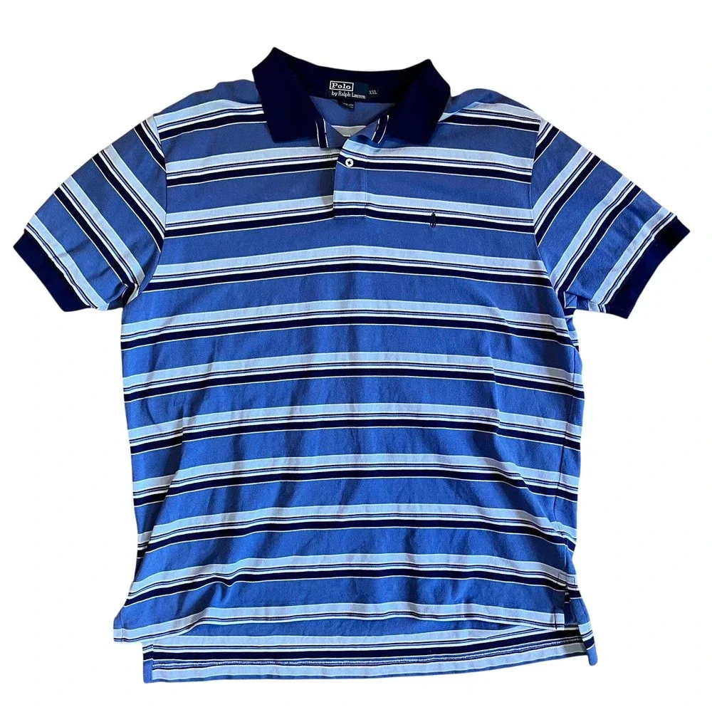 Polo Ralph Lauren Mens XXL Blue Striped Short Sleeve Polo Shirt Cotton Classic